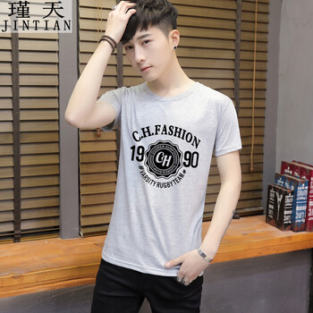 瑾天 短袖 男士T恤 淺灰色 S，XL，L，XXL，加大，XXXL，M