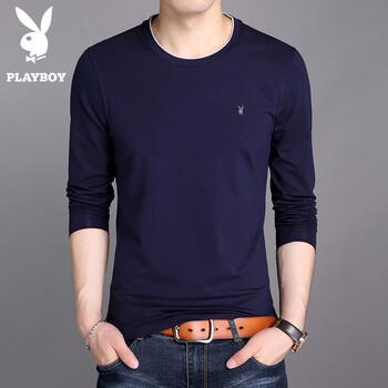 花花公子（PLAYBOY） 長(zhǎng)袖 男士T恤 藏青 XL，L，XXXL，XXL，M