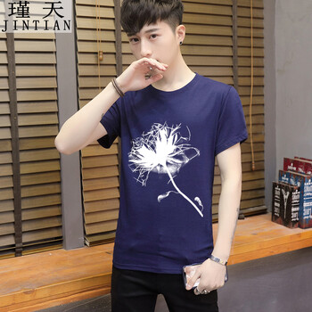 瑾天 短袖 男士T恤 深藍(lán)色 S，XL，L，XXXL，M，加大，XXL