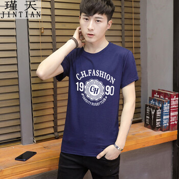 瑾天 短袖 男士T恤 深藍色 S，XL，L，M，加大，XXL，XXXL