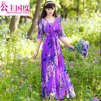 公主國(guó)度（PrincessCountry） 植物花卉 流蘇，印花 連衣裙