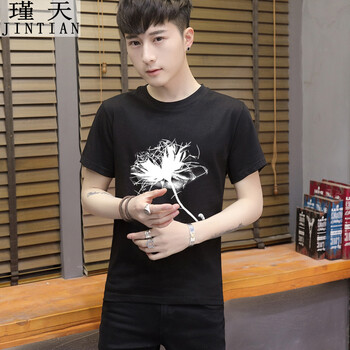 瑾天 短袖 男士T恤 黑色 S，XL，L，加大，XXL，XXXL，M