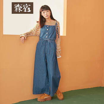 森宿  背帶褲 女 長褲 牛仔褲