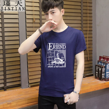 瑾天 短袖 男士T恤 深藍色 S，XL，L，加大，XXXL，M，XXL