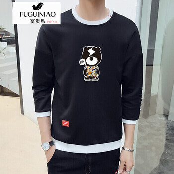 富貴鳥(niǎo)（Fuguiniao） 七分袖 男士T恤 黑色 