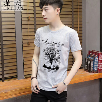 瑾天 短袖 男士T恤 淺灰色 S，XL，L，XXXL，加大，M，XXL