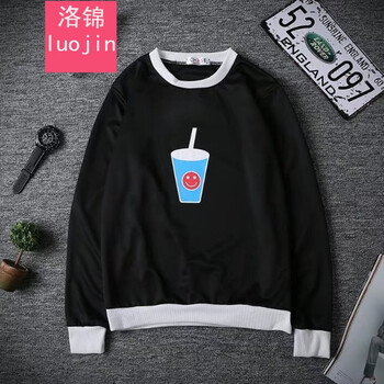 洛錦 長(zhǎng)袖 男士T恤 水杯黑色 S