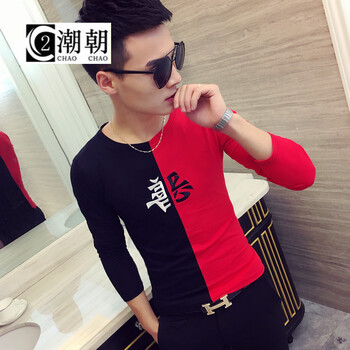 C2潮朝（C2 CHAO CHAO） 長袖 男士T恤 紅色 S，XL，L，XXL，XXXL，M