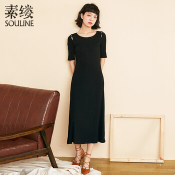 素縷（Souline） 純色 鏤空 連衣裙