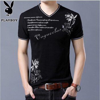 花花公子（PLAYBOY PHYSICAL） 長(zhǎng)袖 男士T恤 A6616短袖黑色 