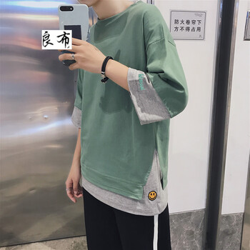 良布 七分袖 男士T恤 綠色 