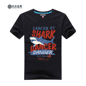 玖禾悠萊 短袖 男士T恤 SHARK 黑色 