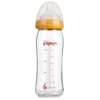贝亲(Pigeon) 奶瓶 玻璃奶瓶 新生儿 宽口径玻璃奶瓶 婴儿奶瓶 240ml（黄色瓶盖）AA92 自然实感L码奶嘴