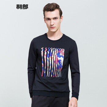 利郎（LILANZ） 長(zhǎng)袖 男士T恤 黑粉藍(lán) 