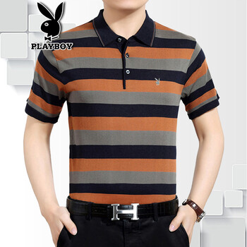 花花公子（PLAYBOY） 短袖 男士T恤 1026橙色 XL，L，XXXL，XXL，M