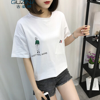 古姿娜（GUZINA） 口袋，印花 短袖 T恤 女 圓領(lǐng)
