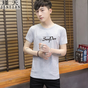瑾天 短袖 男士T恤 淺灰色 S，XL，L，M，XXL，加大，XXXL