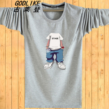 古萊登（GODLIKE） 長(zhǎng)袖 男士T恤 淺灰色小人 XL，L，XXL，XXXL，M