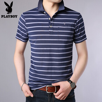 花花公子（PLAYBOY） 短袖 男士T恤 藍色 XL，L，M，XXL，XXXL
