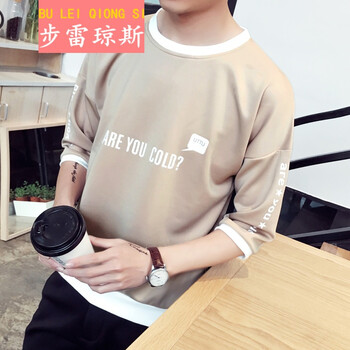 步雷瓊斯（Bulee&jonns） 長袖 男士T恤 T01英文卡其色【七分袖】 S