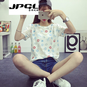 金牌攻略（JINPAIGONGLUE） 鏤空，印花 短袖 T恤 女 圓領(lǐng)