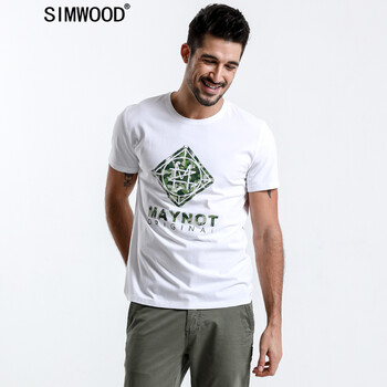SIMWOOD 短袖 男士T恤 白色+迷彩印花 