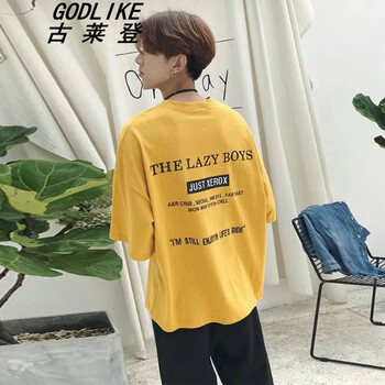 古萊登（GODLIKE） 五分袖 男士T恤 五分字母黃色 XL，L，M，XXL