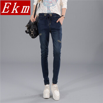 EKM 高腰 哈倫褲 女 長褲 牛仔褲