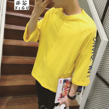 西谷（xigu） 七分袖 男士T恤 刺繡淺黃色 XL，L，XXXL，XXL，M