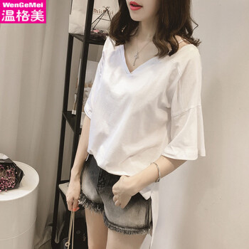 溫格美 3D，撞色 短袖 T恤 女 V領(lǐng)