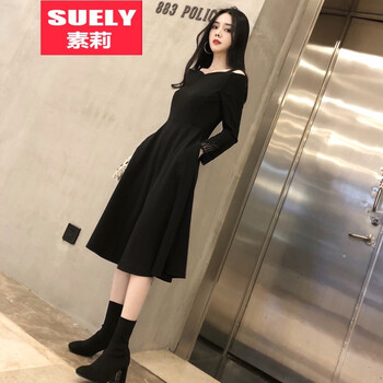 素莉（SUELY） 純色 拼接，蕾絲 連衣裙