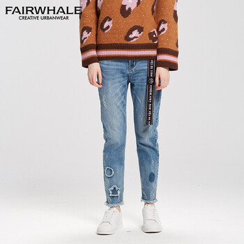 馬克華菲（FAIRWHALE） 中腰 直筒褲 女 長(zhǎng)褲 牛仔褲