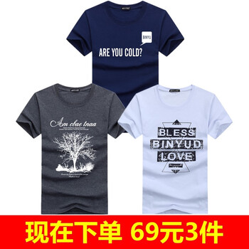賓宇兄弟（BINYUXD） 短袖 男士T恤 ARE深藍(lán)+樹(shù)深灰+沙漏白 