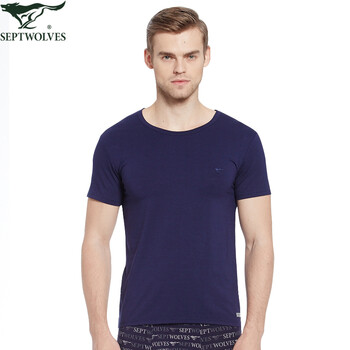 七匹狼（SEPTWOLVES） 短袖 男士T恤 圓領(lǐng)藏青 