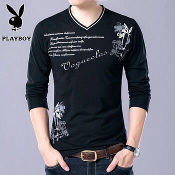 花花公子（PLAYBOY PHYSICAL） 長袖 男士T恤 1656A6616黑色 