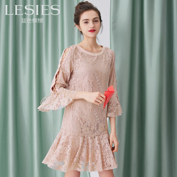 LESIES 純色 荷葉邊，綁帶 連衣裙