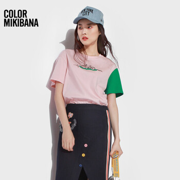 COLORMIKIBANA 拼接，撞色 短袖 T恤 女 圓領(lǐng)