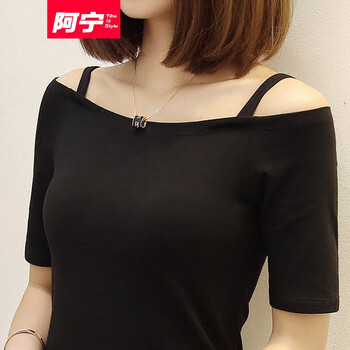 阿寧 露肩，背帶，露背 短袖 T恤 女 一字領(lǐng)