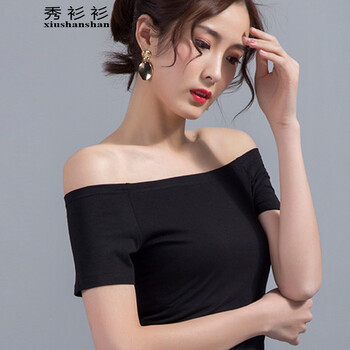 秀衫衫 立體裁剪 短袖 T恤 女 一字領(lǐng)