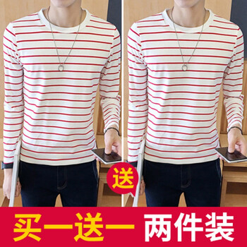 晛茗威（XIANMINGWEI） 長袖 男士T恤 長紅色條紋+紅色條紋 M