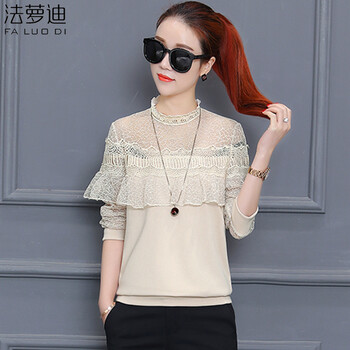 法蘿迪（FA LUO DI） 荷葉邊，鏤空，蕾絲 短袖 T恤 女 圓領(lǐng)