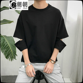 C2潮朝（C2CHAOCHAO） 七分袖 男士T恤 黑色 XL，L，M