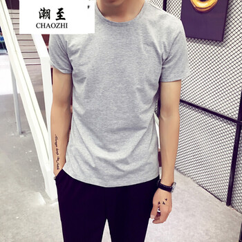 潮至（CHAOZHI） 長袖 男士T恤 淺灰 