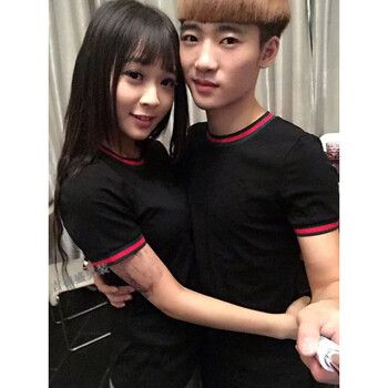 C2潮潮（C2CHAOCHAO） 短袖 男士T恤 紅條領(lǐng)黑色 