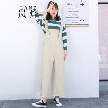 女春秋背帶褲
