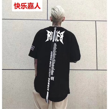 快樂嘉人 七分袖 男士T恤 飄帶黑色 