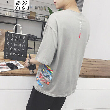 西谷（xigu） 七分袖 男士T恤 鯉魚旗灰色 XL，L，XXXL，XXL，M