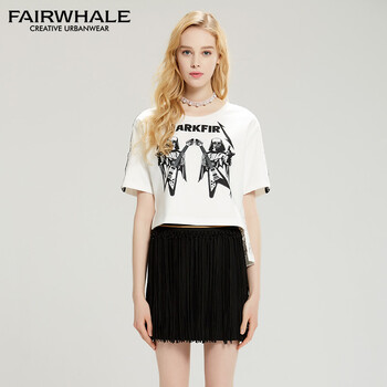 馬克華菲（FAIRWHALE） 拼接 短袖 T恤 女 圓領(lǐng)