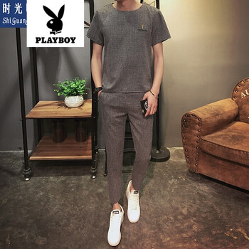 花花公子（PLAYBOY） 短袖 男士T恤 V九分品質(zhì)套裝TZ08 