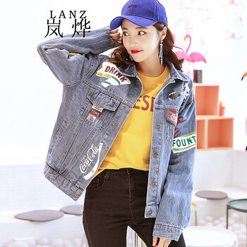 嵐燁 POLO領(lǐng) 長袖 女 短外套 刺繡，印花